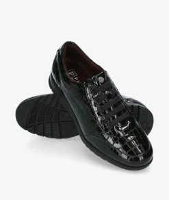 Zapatos planos Blanco y negro 20202 en charol negro